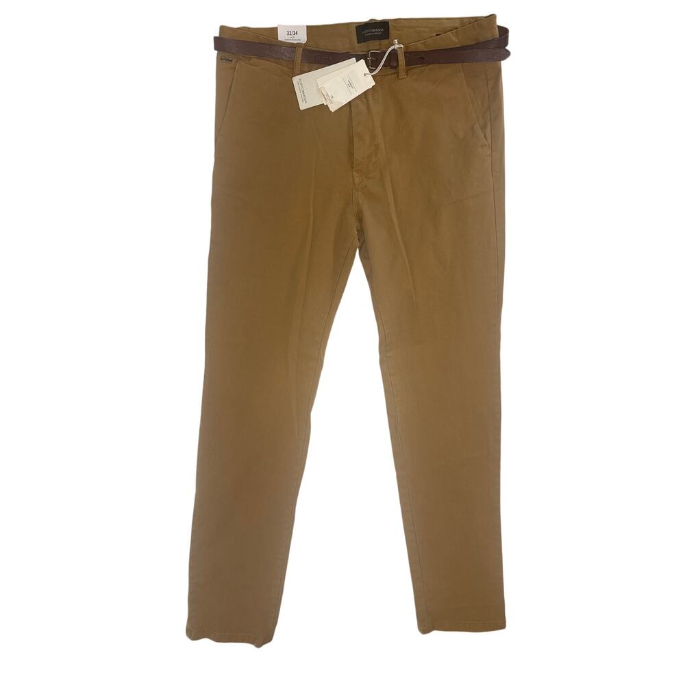 NWT Scotch and Soda Men's Stuart Pants W32 L34 Brown Slim Stretch Chino